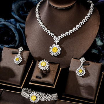 Gorgeous New Trendy Square Yellow High Quality AAA+ CZ 18K Gold/White Gold Plated Jewellery Set For Women - The Jewellery Supermarket